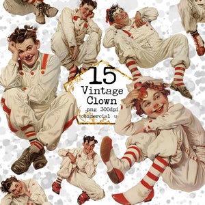 Palhaço branco vintage Pierrot Clipart pacote antigo circo clipart vintage download instantâneo papel artesanato lixo diário scrapbooking