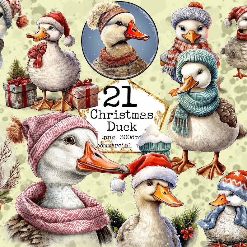 Christmas Duck Clipart Bundle Funny Duck transparent PNG Instant Download Paper Crafts Junk Journal Scrapbooking image 1