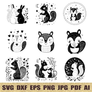25 Squirrel svg, dxf, eps, ai, pdf, jpg, png woodland squirrel svg woodland animal svg Forest animals silhouette svg Instant Download