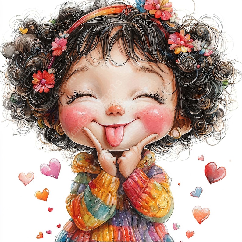 a drawing of a little girl making a funny face