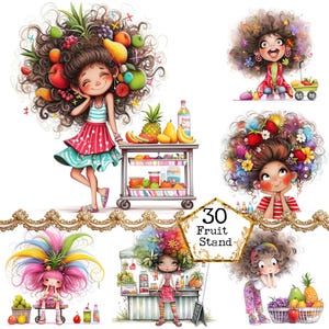JPG eigenzinnige fruitkraam meisje clipart bundel grillige zomer meisje clipart eigenzinnige fruit Instant Download papier ambachtelijke ongewenste dagboek scrapbooking
