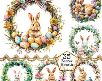 PNG + JPEG Aquarell Osterkranz Clipart Bundle Osterhase Ostereier Clipart Sofortiger Download Papier Handwerk Junk Journal Scrapbooking