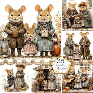 Ensemble de cliparts famille vintage JPEG Souris de ville mignonnes Souris victorienne Clipart Téléchargement instantané Papier Artisanat indésirable Journal Scrapbooking