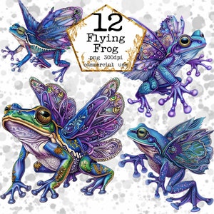 PNG Fantasy Flying Frog Clipart Bundle Watercolor Frog Commercial Use Frog PNG Instant Download Paper Crafts Junk Journal Scrapbooking