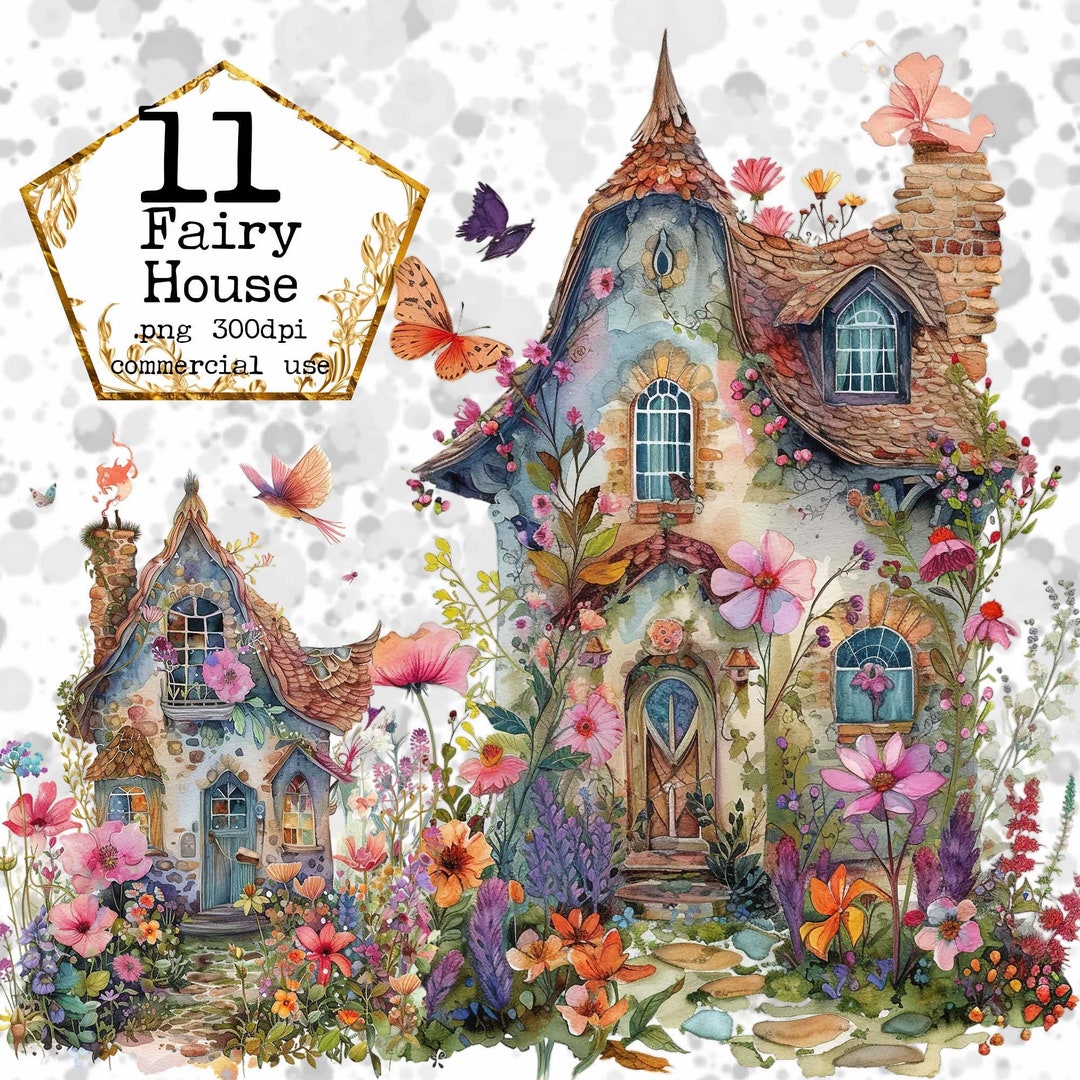 Fairy House Bundle PNG Fairy Printable Watercolor Clipart Magical ...