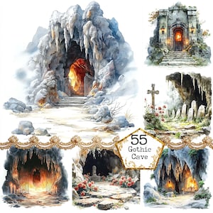 JPEG Aquarell Gothic Höhlen Clipart Bundle Scary Clipart Horror Clipart mystische Art Instant Download Papier Handwerk Junk Journal Scrapbooking