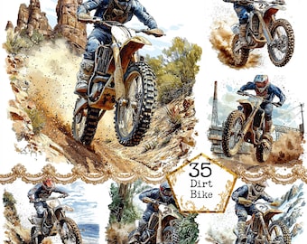 Dirt Bike Clipart JPEG, Motocross Clipart, Motorcycle, Printable Watercolor clipart, Instant Download Paper Crafts Junk Journal Scrapbooking
