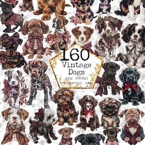 Aquarell Vintage Hund Clipart Bündel Pudel Clipart Antiker Hund PNG kommerzielle Nutzung Sofort-Download Papier Handwerk Junk Journal Scrapbooking