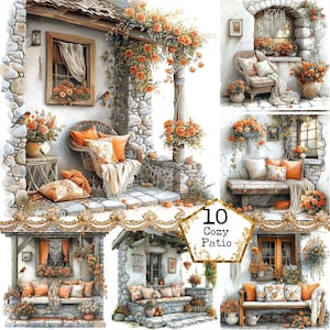 JPEG Watercolor Garden patio Clipart Bundle Cozy Seating Cozy Nook Commercial Use Instant Download Paper Crafts Junk Journal Scrapbooking