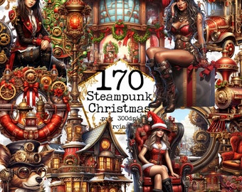 Steampunk Christmas Clipart Bundle: Diverse PNG Images, Matching Color Schemes, Christmas  Instant Download for Paper Crafts & Scrapbooking