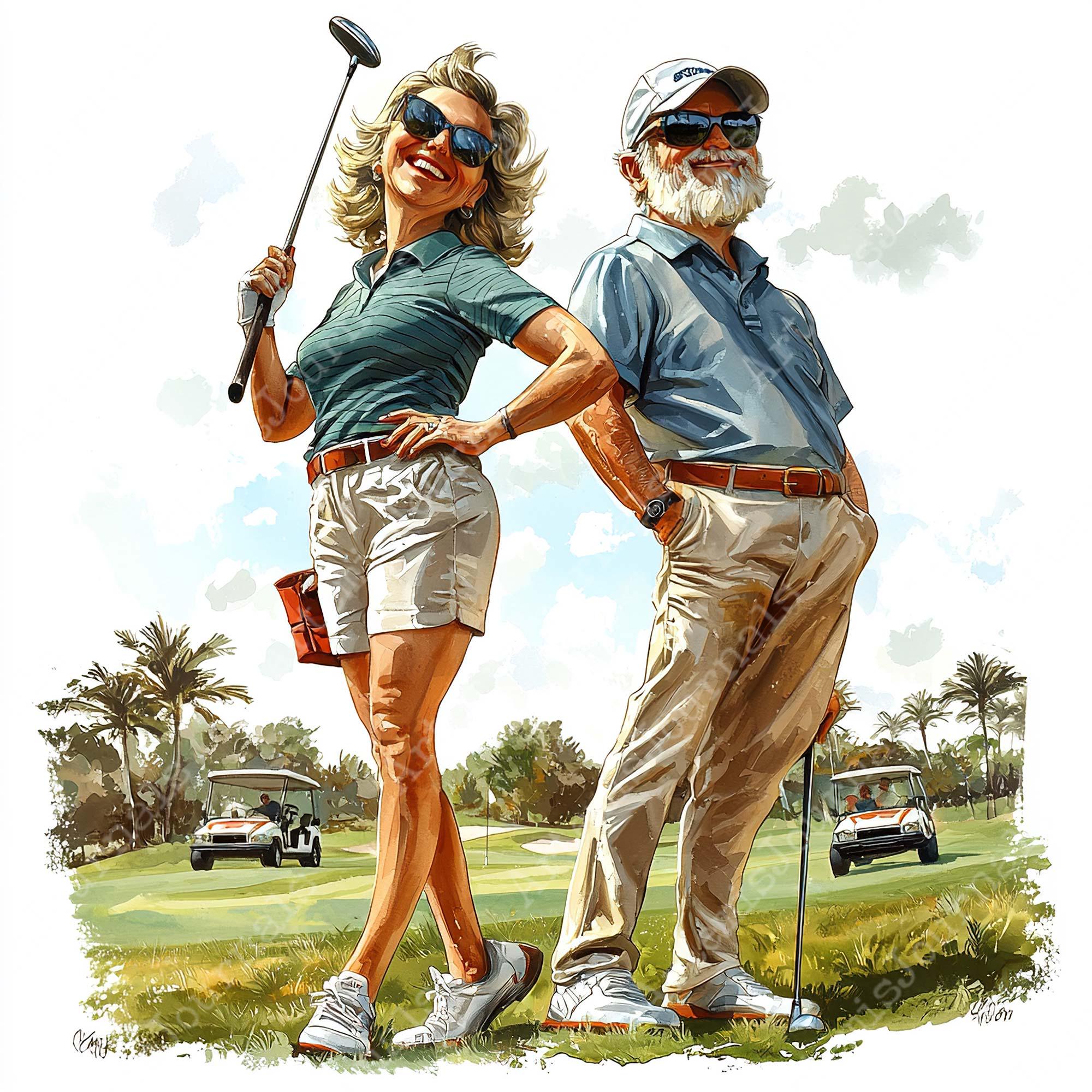 ゴルフコース アートプリント A2版 ２枚セット JPEG Golf Couple Clipart Bundle Golf Graphic Funny Couple