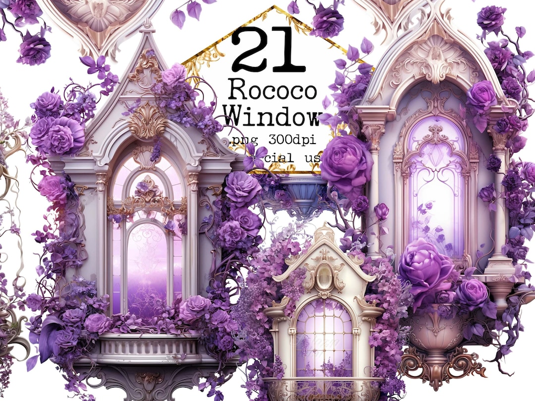Rococo Floral Window Clipart Bundle PNG Antique Window Vintage Window ...