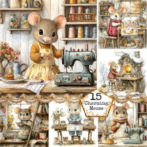 JPG aquarelle vintage souris de conte de fées JPEG rat de bibliothèque Clipart Field Mouse Lady Mouse Téléchargement instantané papier Artisanat indésirable Journal Scrapbooking