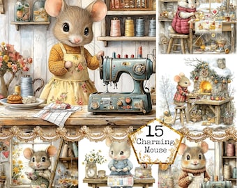 JPG Watercolor Vintage Fairytale Mouse JPEG Bookworm Clipart Field Mouse Lady Mouse  Instant Download Paper Crafts Junk Journal Scrapbooking