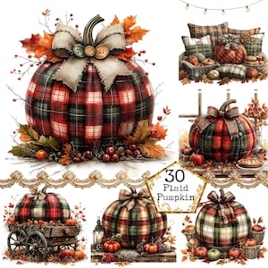 Bundle de cliparts citrouille écossaise JPEG Graphismes d'automne Récolte d'automne Halloween Clipart Téléchargement instantané Papier Artisanat indésirable Journal Scrapbooking
