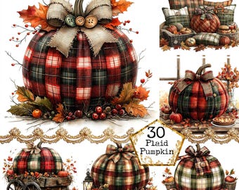JPEG Plaid Pumpkin Clipart Bundle Fall Graphics Autumn Harvest Halloween Clipart Instant Download Paper Crafts Junk Journal Scrapbooking
