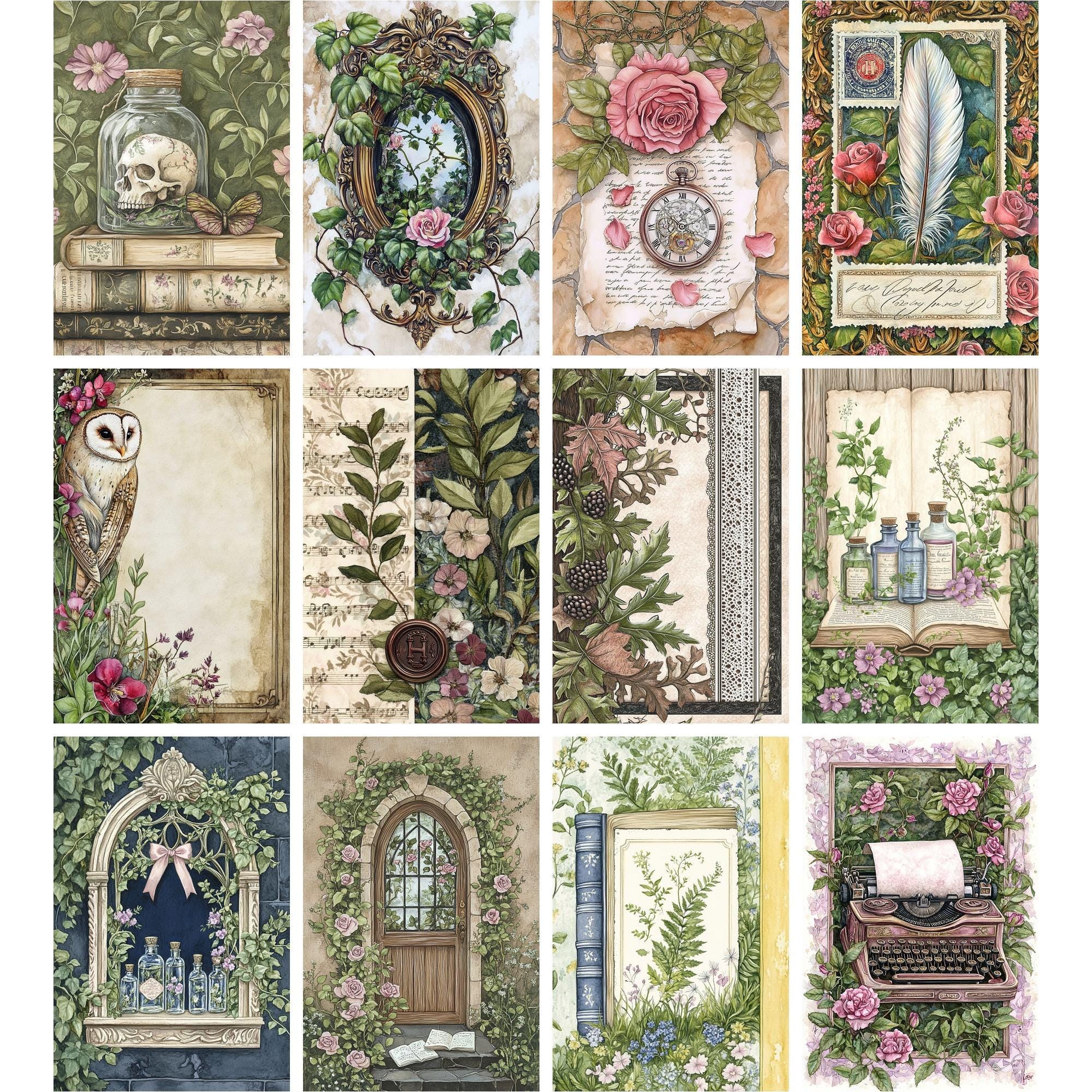 210 Secret Garden Junk Journal Kit, Vintage Scrapbook Printable, Floral ...