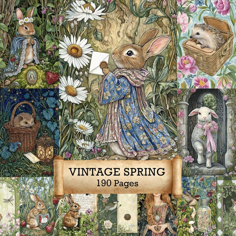 190 Vintage Spring Junk Journal Pages, Scrapbooking Kit, Ephemera ...