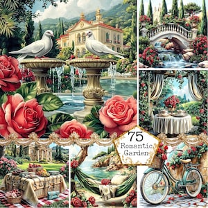 JPEG roses rouges romantique jardin graphique jardin magnifique paysage commercial téléchargement immédiat artisanat papier indésirable journal Scrapbooking