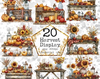 PNG Harvest Display Clipart Bundle Autumn Harvest Clipart Fall Clipart Autumn Clipart Instant Download Paper Craft Junk Journal Scrapbooking