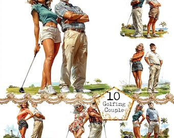 JPEG Golf Couple Clipart Bundle Golf Graphic Funny Couple illustration Commercial Use Instant Download Paper Craft Junk Journal Scrapbooking