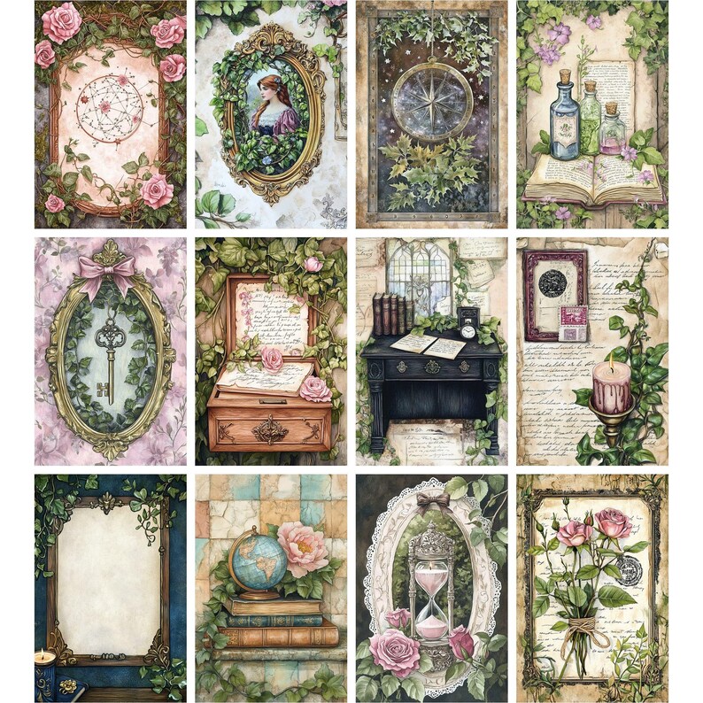 210 Secret Garden Junk Journal Kit, Vintage Scrapbook Printable, Floral ...