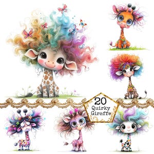 JPEG Whimsical Giraffe Clipart Bundle Quirky Giraffe Clipart Safari Clipart Animal Instant Download Paper Crafts Junk Journal Scrapbooking