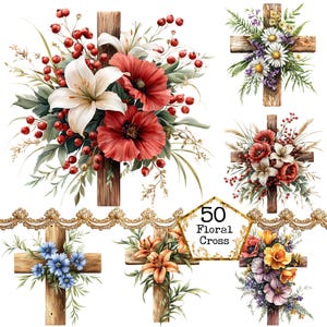 PNG + JPEG aquarelle floral croix Clipart Bundle Clipart religieux Clipart chrétien Téléchargement instantané Paper Craft Junk Journal Scrapbooking