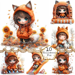 JPEG Little Fox Girl Clipart Bundle Ritratto Ragazza Personaggio Ragazza Uso Commerciale Download Istantaneo Carta Artigianato Junk Journal Scrapbooking