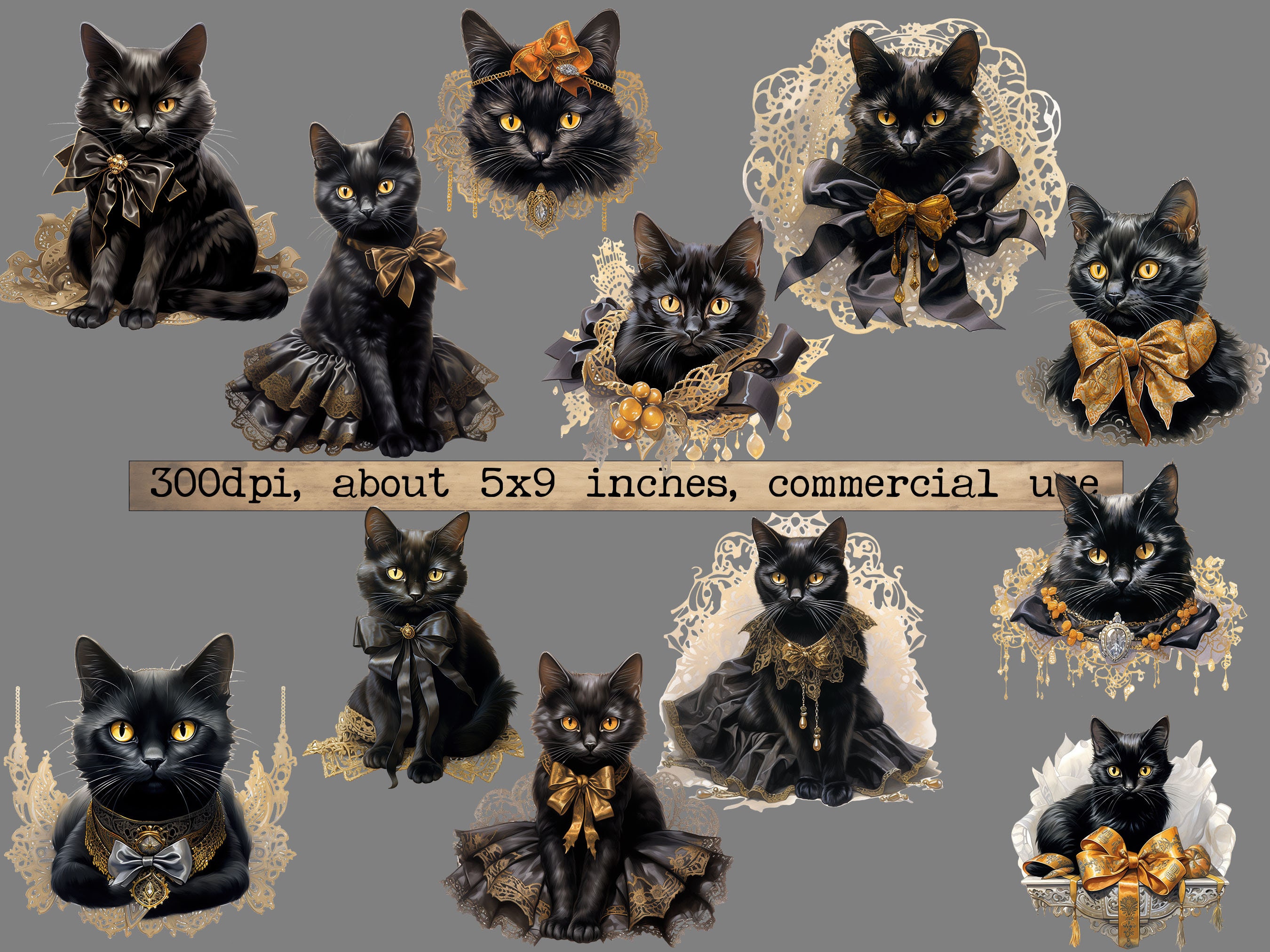 Black Cat Clipart Bundle PNG Halloween Clipart Watercolor PNG Format ...