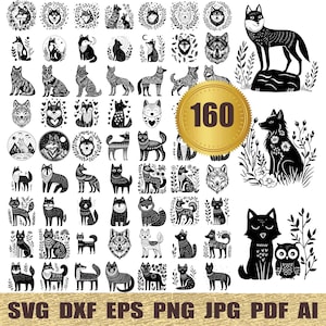 160 Whimsical Wolf eye svg, dxf, eps, ai, pdf, jpg, png Wolf svg files Howling wolf svg Wolf and moon svg Forest animals silhouette svg
