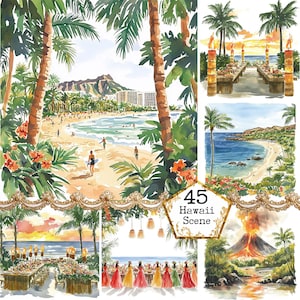 JPEG aquarel Hawaii clipart bundel eiland clipart zomer clipart strand clipart Instant Download papier ambachten ongewenste dagboek scrapbooking