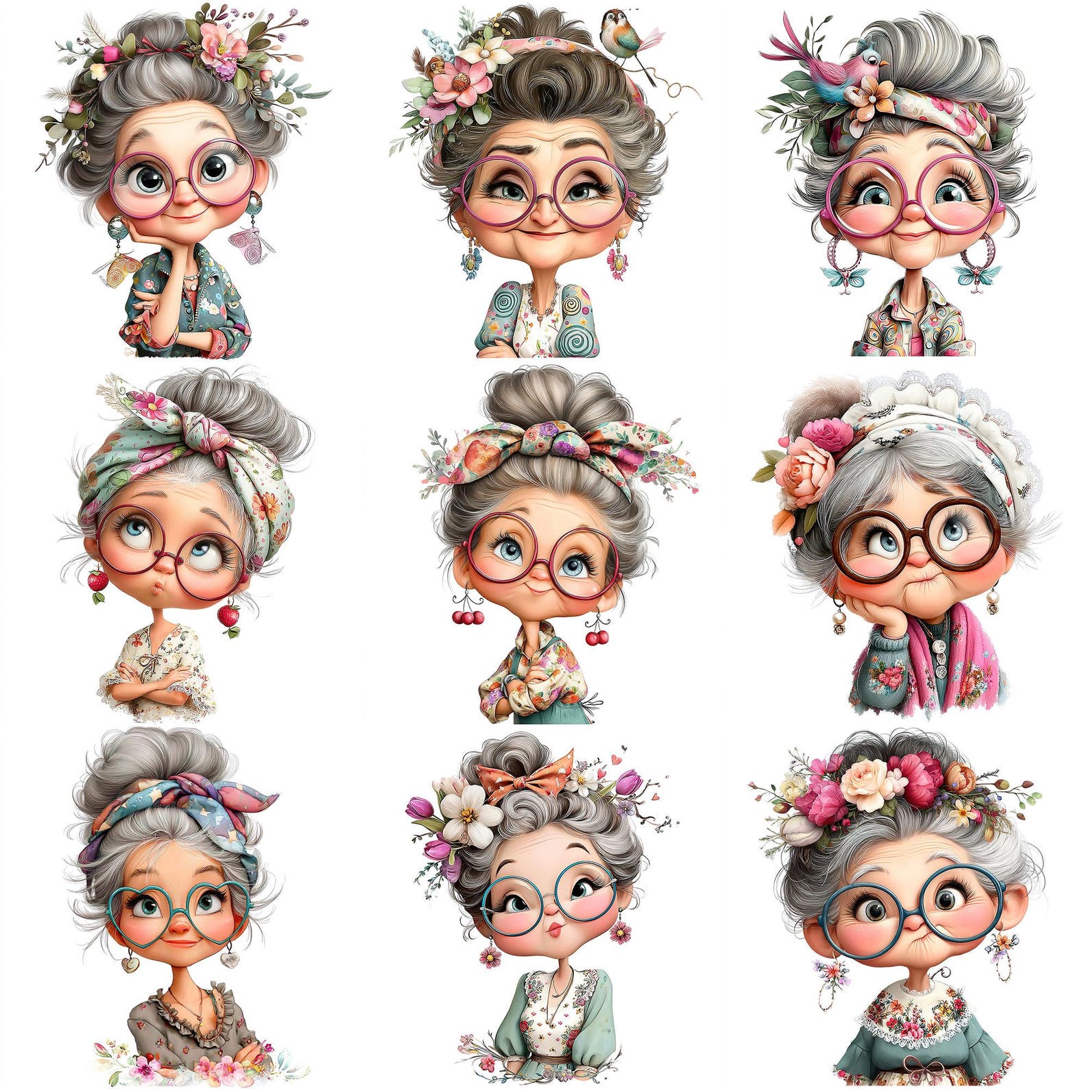 Quirky Granny - JPEG Clipart Bundle Instant Download Paper Crafts Junk ...