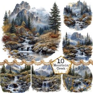 Aquarell Berg Creek JPEG Natur Clipart Landschaft Clipart Aquarell Landschaft Sofortiger Download Papier Handwerk Junk Journal Scrapbooking