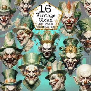 PNG vintage clown clipart bundel Victoriaanse clown antiek circus PNG circus afdrukbare Instant Download papier ambachten ongewenste dagboek scrapbooking