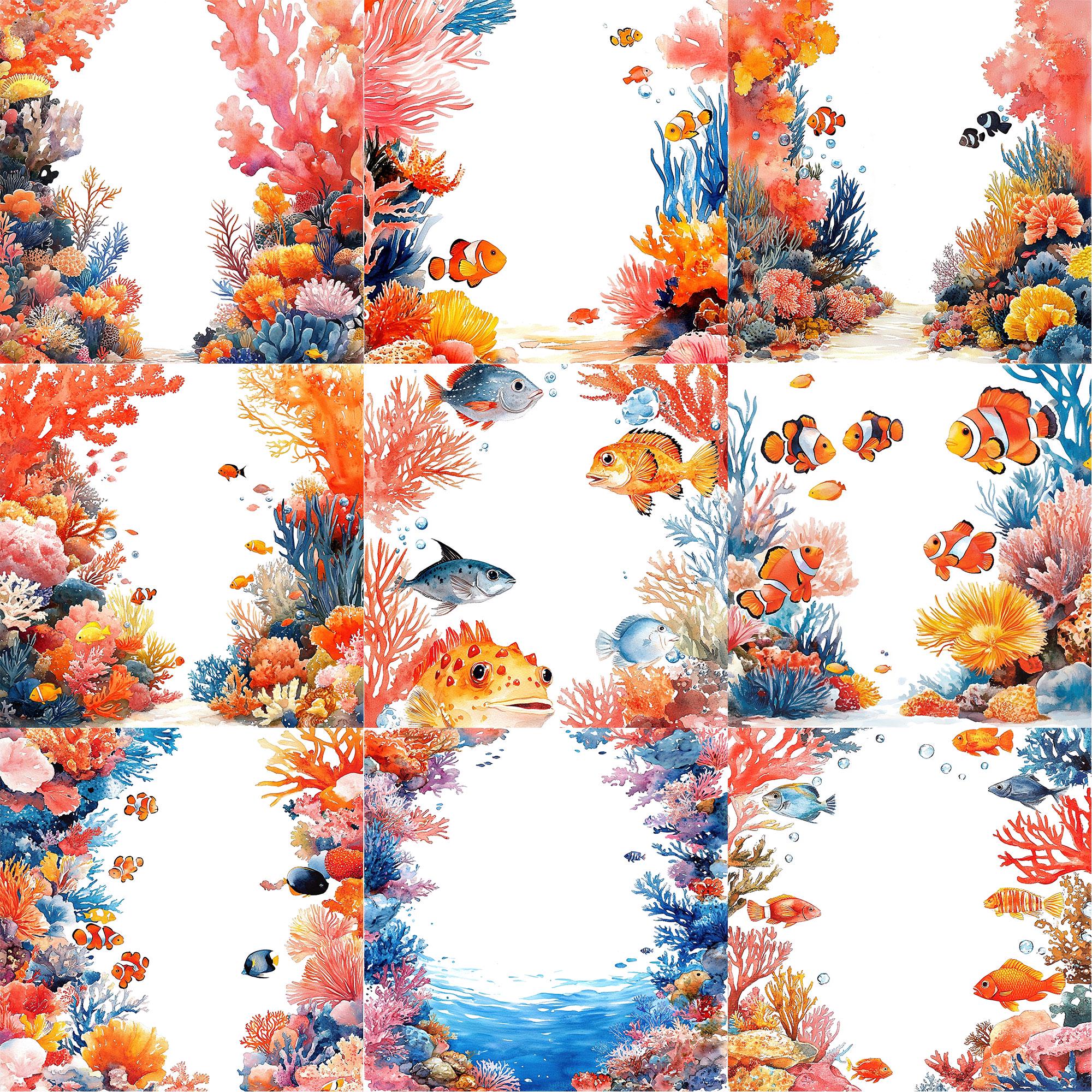 Reef Frame JPEG Watercolor Reef Frame Clipart Bundle Summer Frame Summer Border ...