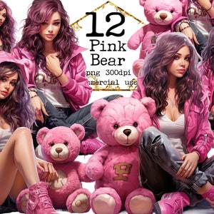 PNG meine rosa kleine Bär Clipart Bundle Mädchen und Teddy PNG Papier Handwerk Papier Handwerk Junk Journal Scrapbooking