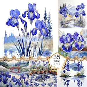 JPG aquarel blauwe Iris clipart bundel aquarel lente bloem clipart lente scène Instant Download papier ambachtelijke ongewenste dagboek scrapbooking