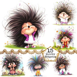 Bundle de cliparts hérisson fantaisiste hérisson original Illustration aquarelle d'animaux Téléchargement instantané Paper Craft Journal indésirable Scrapbooking