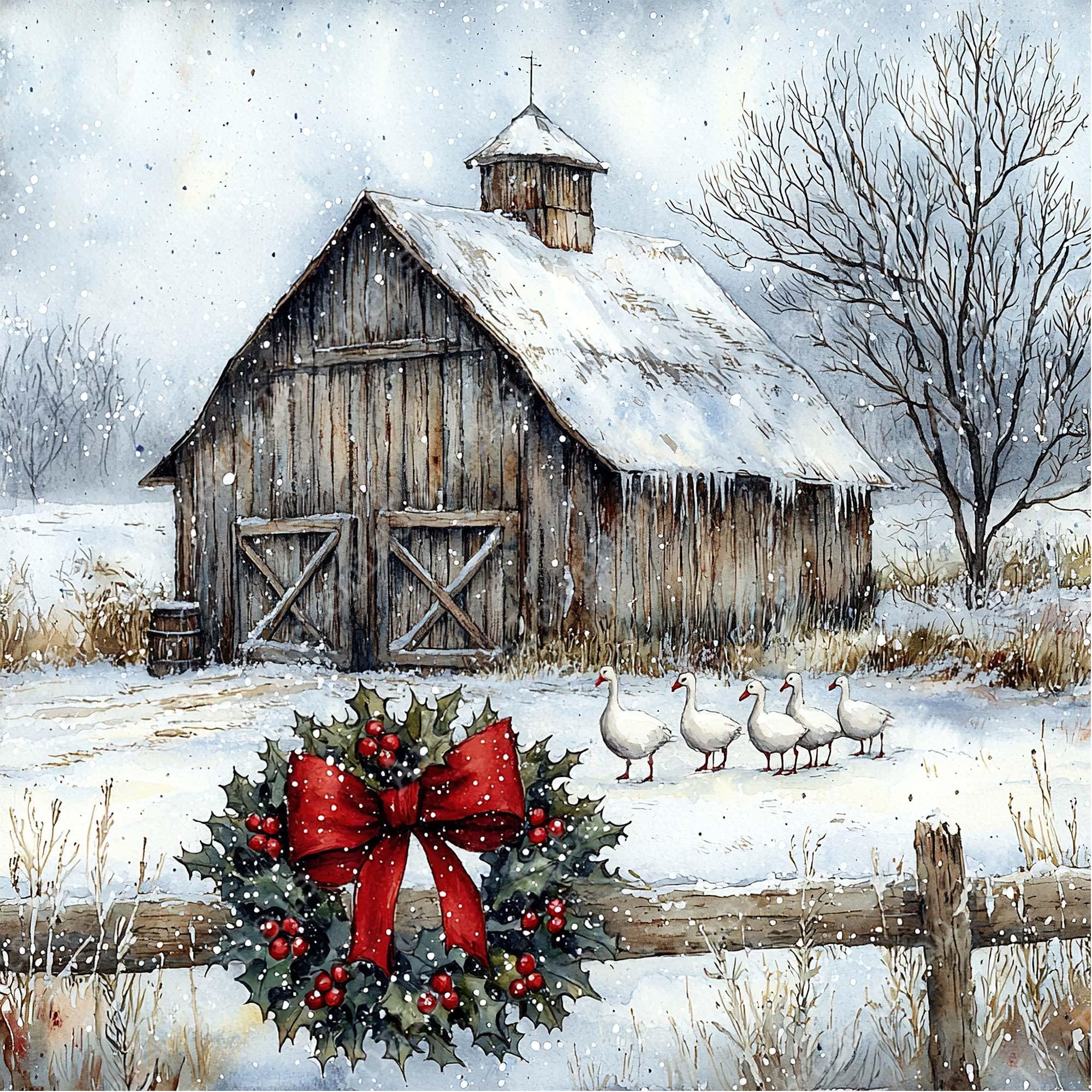 JPEG Watercolor Winter Countryside Barn Christmas Cottagecore Village ...