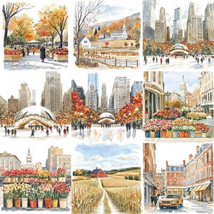 a series of four pictures of a city