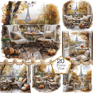 JPEG Vintage Shabby Chic Otoño París Ver Imágenes Prediseñadas JPEG Vintage Cafe Narrow Alley Descarga instantánea Artesanías de papel Diario basura Scrapbooking