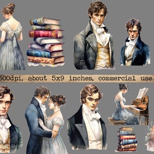 Watercolor Pride and Prejudice Clipart Bundle, Printable Jane Austen ...