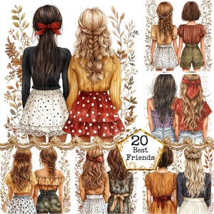 JPEG aquarela bolinhas meninas melhores amigas clipart melhores amigas clipart download instantâneo artesanato em papel diário de sucata scrapbooking
