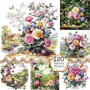 JPEG-aquarel lentebloemen graphics boeket clipart lente landschap beelden Instant Download papier ambachten ongewenste dagboek scrapbooking