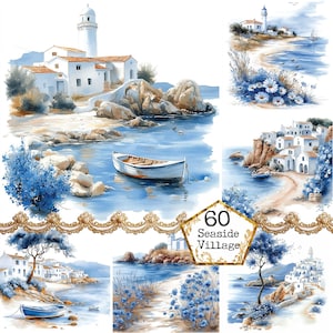 Bundle de cliparts JPEG aquarelle village balnéaire