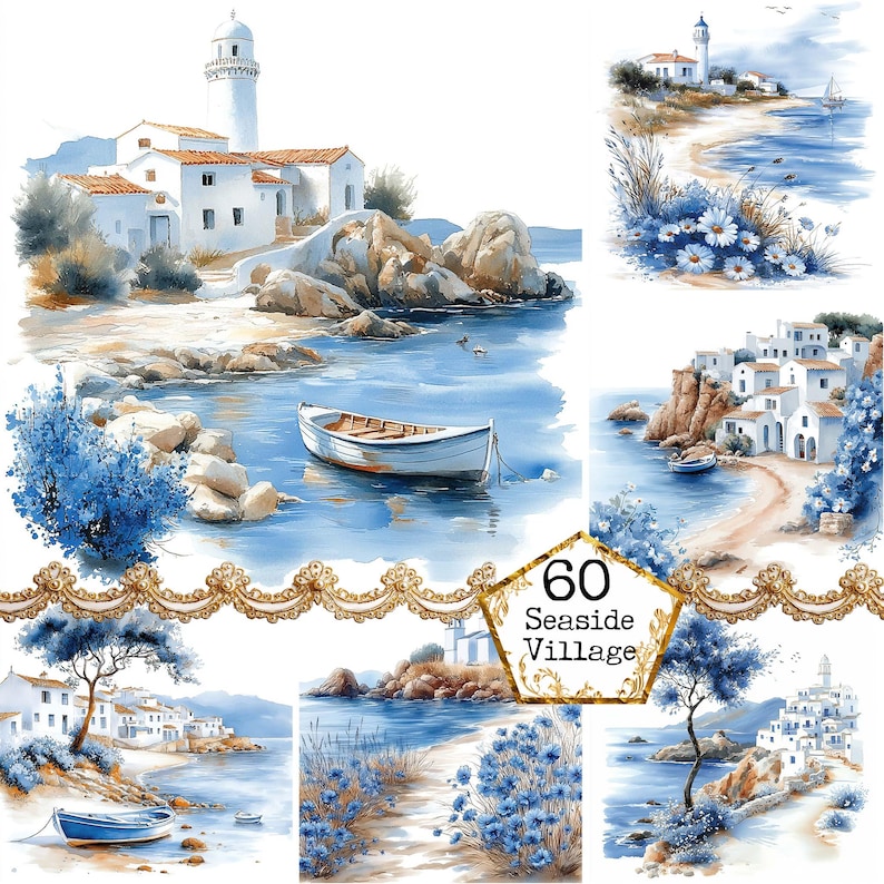 a watercolor painting of a boat and a lighthouse