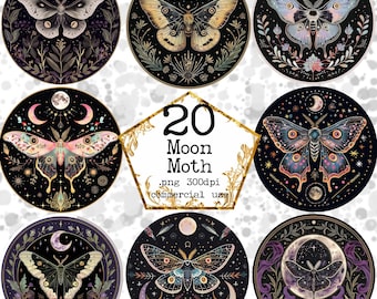 20 PNG Watercolor Galaxy Moths Clipart, Vintage Moth Clip Art,  Moths Illustration Instant Download Paper Crafts Junk Journal Scrapbooking