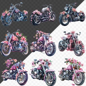 PNG acuarela floral motocicleta clipart paquete rosa floral clipart uso comercial descarga instantánea artesanías de papel diario basura scrapbooking imagen 3
