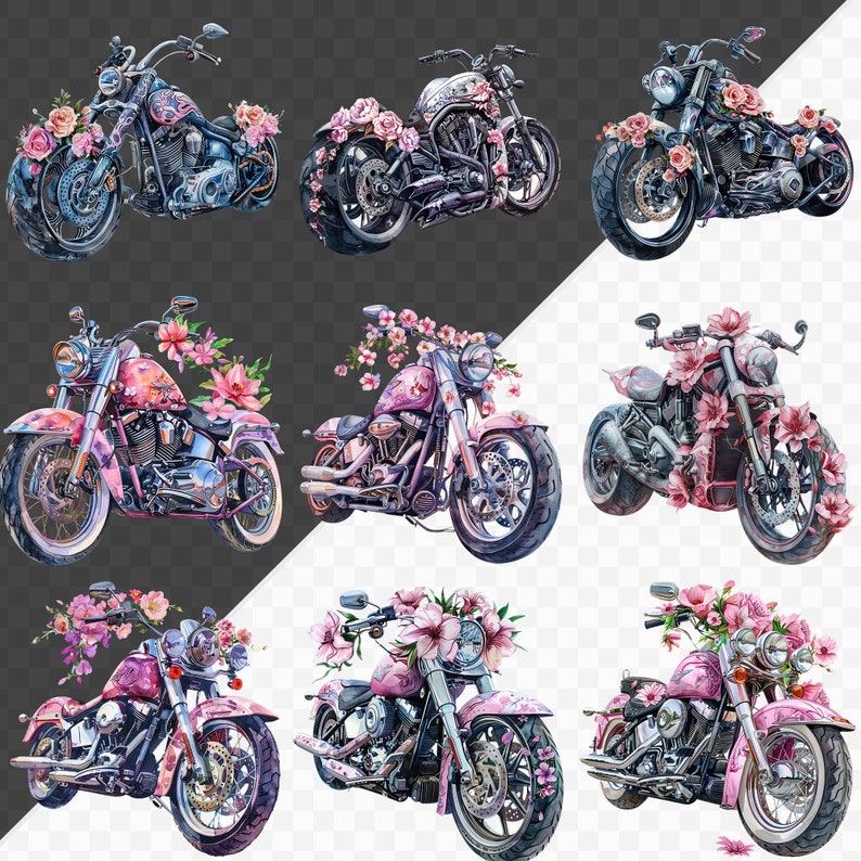 PNG acuarela floral motocicleta clipart paquete rosa floral clipart uso comercial descarga instantánea artesanías de papel diario basura scrapbooking imagen 3